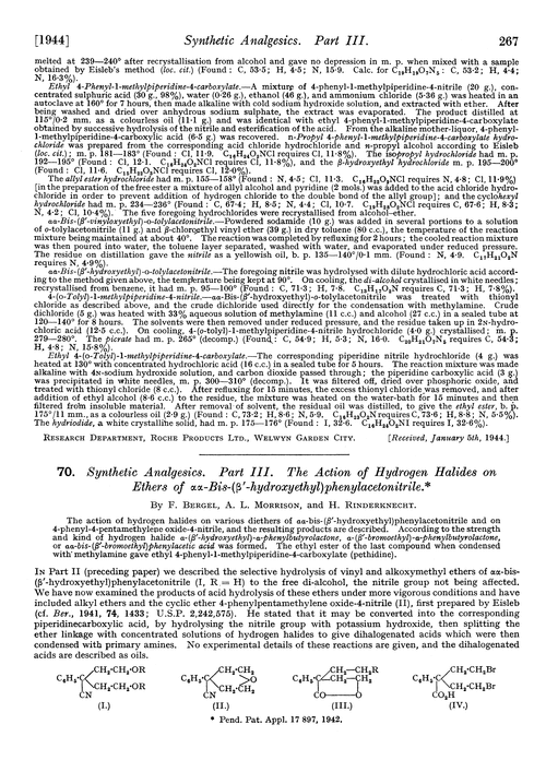 70. Synthetic analgesics. Part III. The action of hydrogen halides on ethers of αα-bis-(β′-hydroxyethyl)phenylacetonitrile
