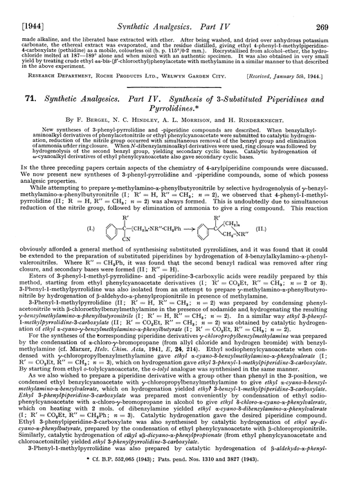 71. Synthetic analgesics. Part IV. Synthesis of 3-substituted piperidines and pyrrolidines