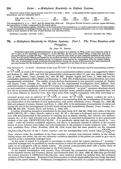 78. α-Methylenic reactivity in olefinic systems. Part I. The Prins reaction with propylene