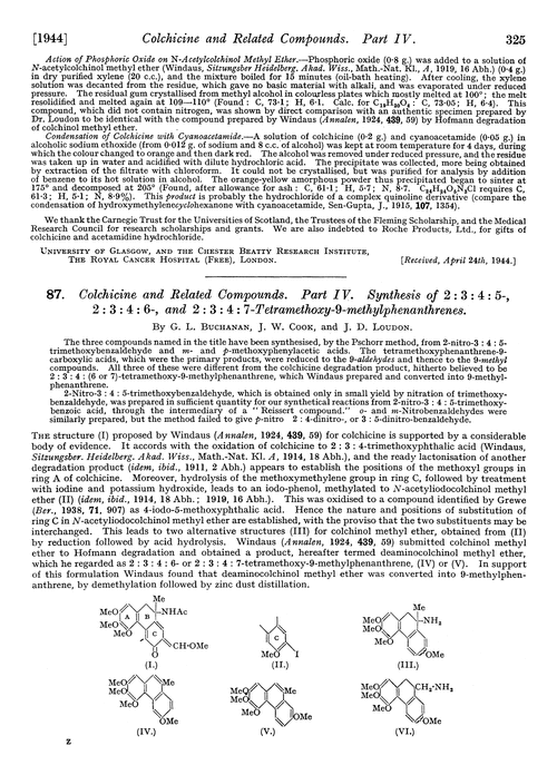 87. Colchicine and related compounds. Part IV. Synthesis of 2 : 3 : 4 : 5-, 2 : 3 : 4 : 6-, and 2 : 3 : 4 : 7-tetramethoxy-9-methylphenanthrenes