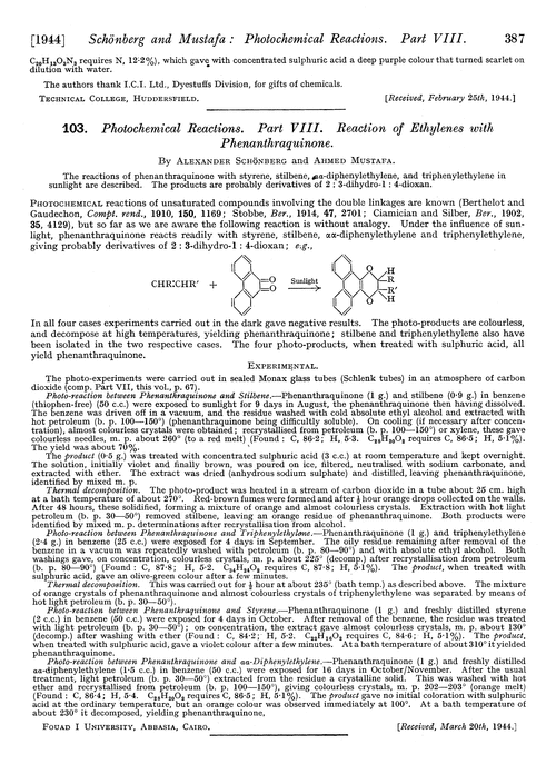 103. Photochemical reactions. Part VIII. Reaction of ethylenes with phenanthraquinone