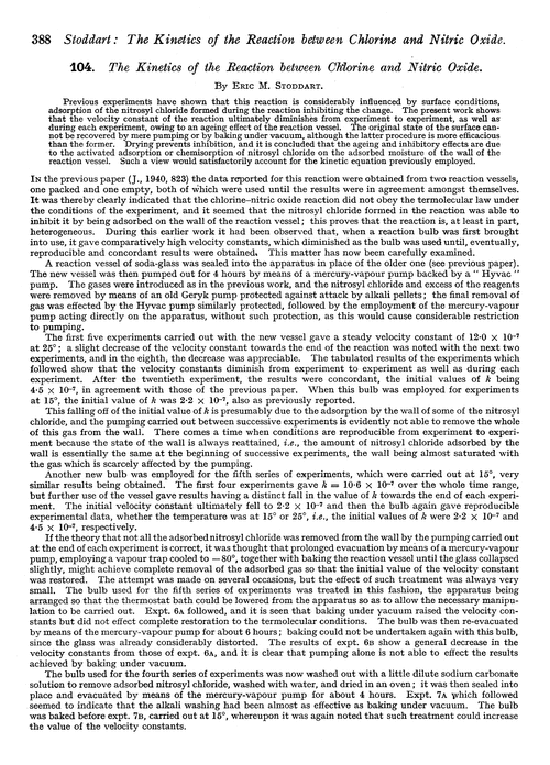 104. The kinetics of the reaction between chlorine and nitric oxide