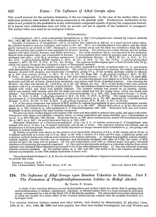 114. The influence of alkyl groups upon reaction velocities in solution. Part V. The formation of phenyltrialkylammonium iodides in methyl alcohol