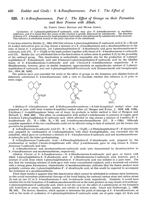 120. 3 : 4-Benzfluorenones. Part I. The effect of groups on their formation and their fission with alkali