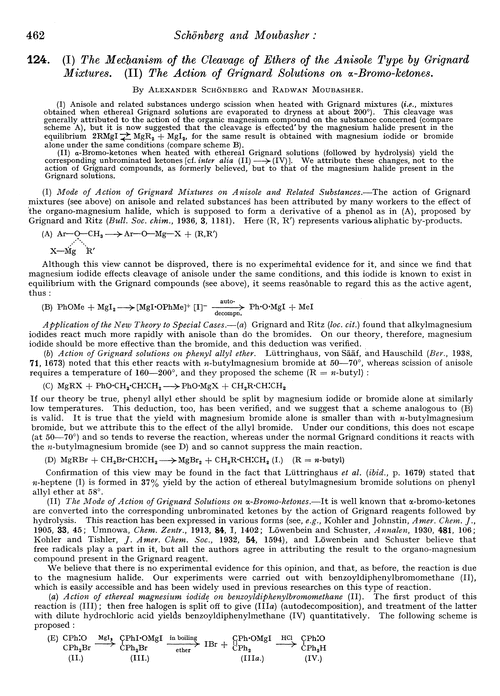 124. (I) The mechanism of the cleavage of ethers of the anisole type by Grignard mixtures. (II) The action of Grignard solutions on α-bromo-ketones