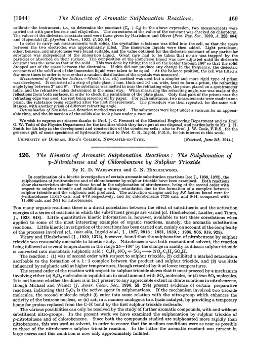 126. The kinetics of aromatic sulphonation reactions : the sulphonation of p-nitrotoluene and of chlorobenzene by sulphur trioxide