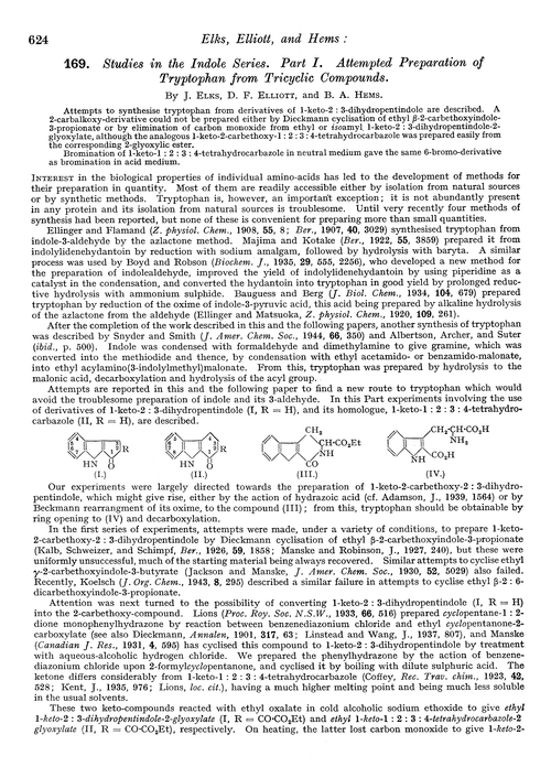 169. Studies in the indole series. Part I. Attempted preparation of tryptophan from tricyclic compounds