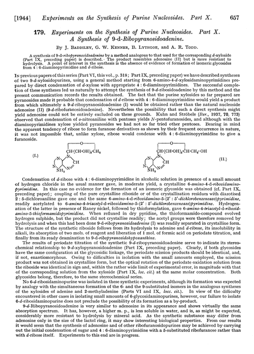 179. Experiments on the synthesis of purine nucleosides. Part X. A synthesis of 9-d-ribopyranosidoadenine