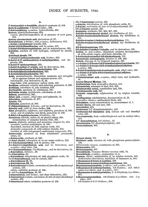 Index of subjects, 1944