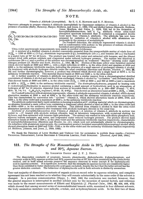 111. The strengths of six monocarboxylic acids in 25% aqueous acetone and 20% aqueous sucrose