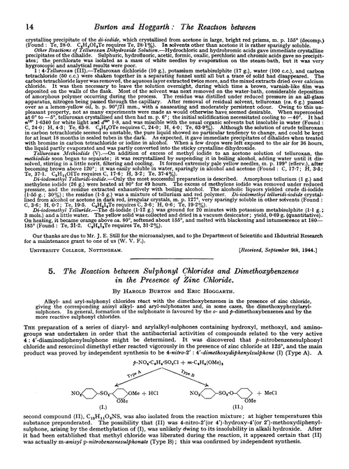 5. The reaction between sulphonyl chlorides and dimethoxybenzenes in