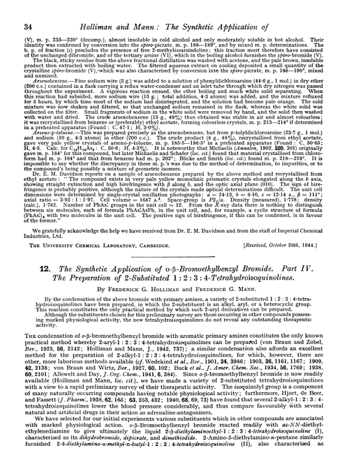 12. The synthetic application of o-β-bromoethylbenzyl bromide. Part IV. The preparation of 2-substituted 1 : 2 : 3 : 4-tetrahydroisoquinolines