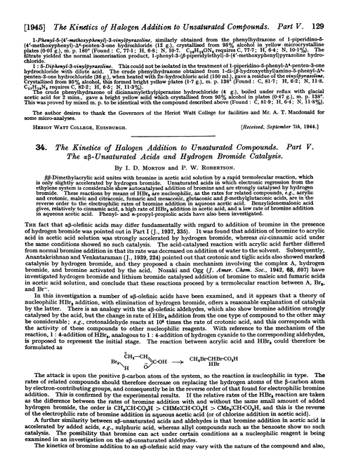 34. The kinetics of halogen addition to unsaturated compounds. Part V. The αβ-unsaturated acids and hydrogen bromide catalysis