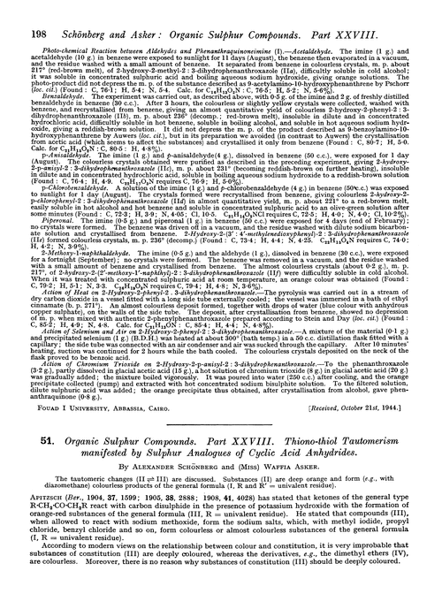 51. Organic sulphur compounds. Part XXVIII. Thiono-thiol tautomerism manifested by sulphur analogues of cyclic acid anhydrides