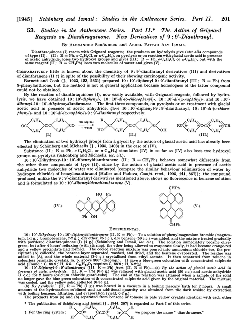53. Studies in the anthracene series. Part II. The action of Grignard reagents on dianthraquinone. New derivatives of 9 : 9′-dianthranyl