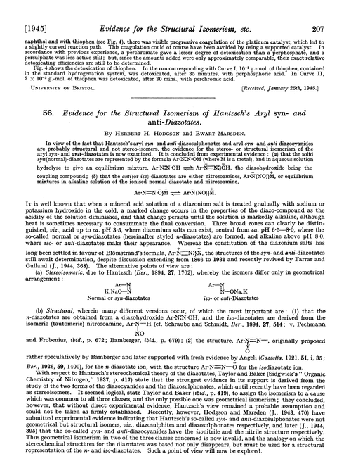 56. Evidence for the structural isomerism of Hantzsch's aryl syn- and anti-diazotates