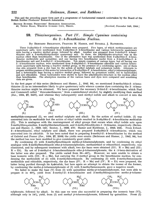 59. Thiazinocyanines. Part IV. Simple cyanines containing the 2 : 4-benzthiazine nucleus