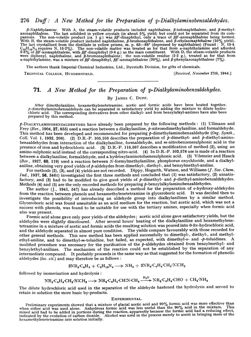 71. A new method for the preparation of p-dialkylaminobenzaldehydes