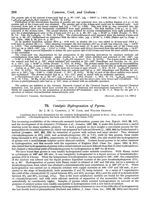 75. Catalytic hydrogenation of pyrene