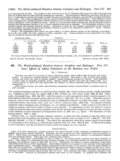 80. The metal-catalysed reaction between acetylene and hydrogen. Part III. Some effects of added substances on the reaction over nickel