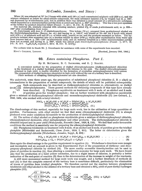 93. Esters containing phosphorus. Part I