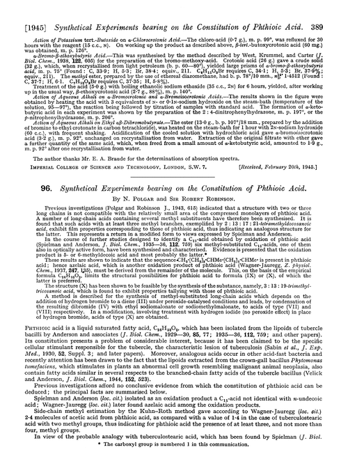 96. Synthetical experiments bearing on the constitution of phthioic acid