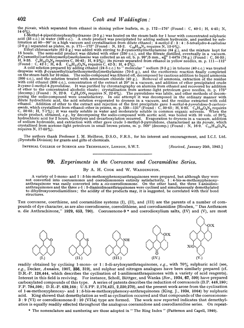 99. Experiments in the coeroxene and coeramidine series