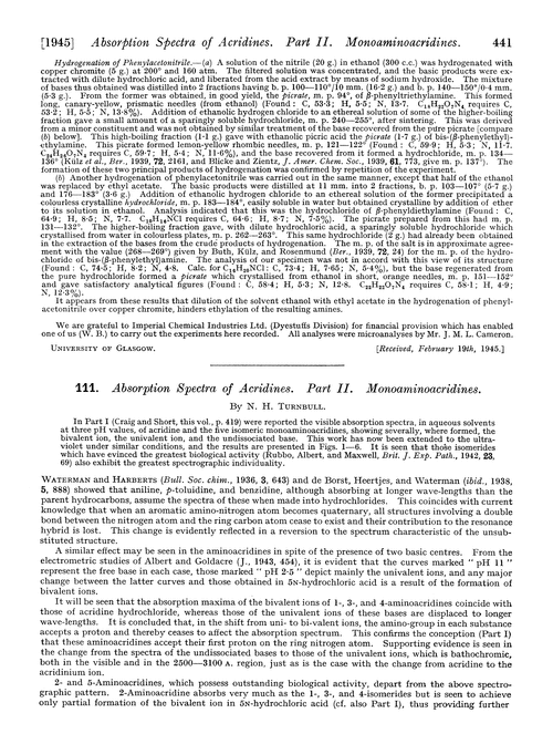 111. Absorption spectra of acridines. Part II. Monoaminoacridines