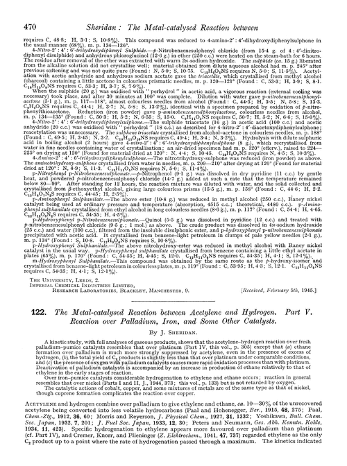 122. The metal-catalysed reaction between acetylene and hydrogen. Part V. Reaction over palladium, iron, and some other catalysts