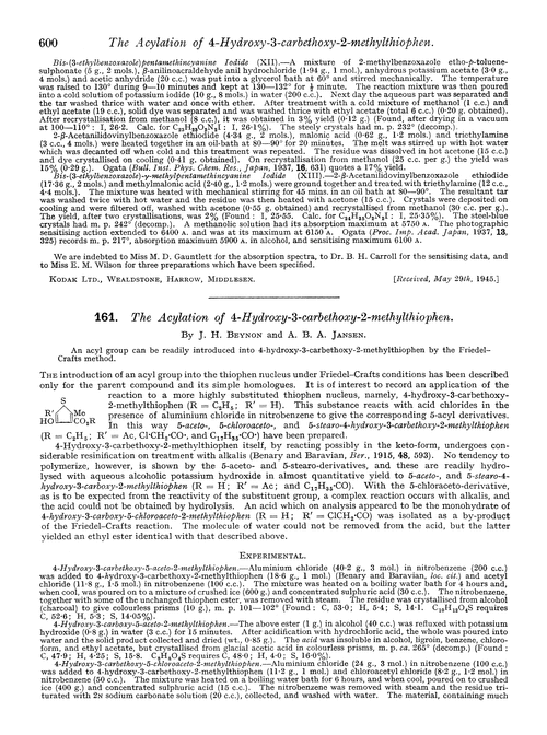 161. The acylation of 4-hydroxy-3-carbethoxy-2-methylthiophen