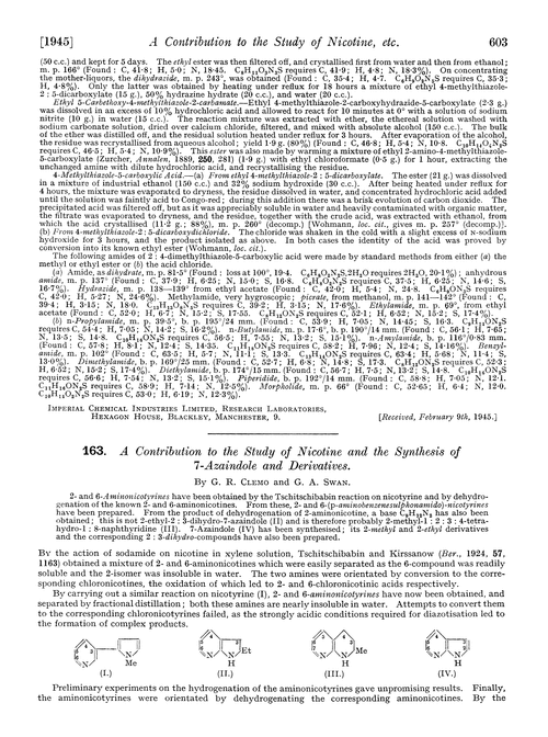 163. A contribution to the study of nicotine and the synthesis of 7-azaindole and derivatives