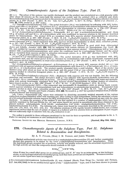 170. Chemotherapeutic agents of the sulphone type. Part II. Sulphones related to benzamidine and benzylamine