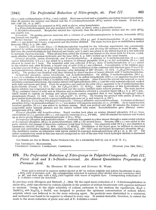 175. The preferential reduction of nitro-groups in polynitro-compounds. Part III. Picric acid and 3 : 5-dinitro-o-cresol. An almost quantitative preparation of picramic acid
