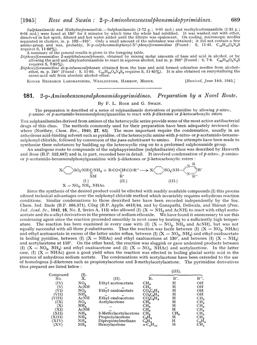 181. 2-p-Aminobenzenesulphonamidopyrimidines. Preparation by a novel route