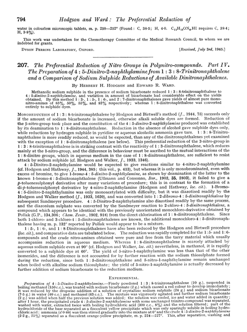 207. The preferential reduction of nitro groups in polynitro-compounds. Part IV. The preparation of 4 : 5-dinitro-2-naphthylamine from 1 : 3 : 8-trinitronaphthalene and a comparison of sodium sulphide reductions of available dinitronaphthalenes