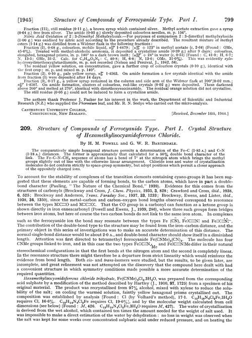 209. Structure of compounds of ferrocyanide type. Part I. Crystal structure of hexamethylisocyanidoferrous chloride