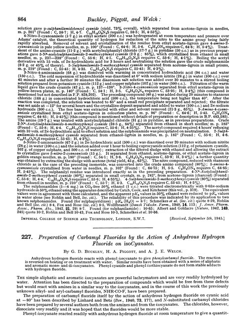227. Preparation of carbamyl fluorides by the action of anhydrous hydrogen fluoride on isocyanates