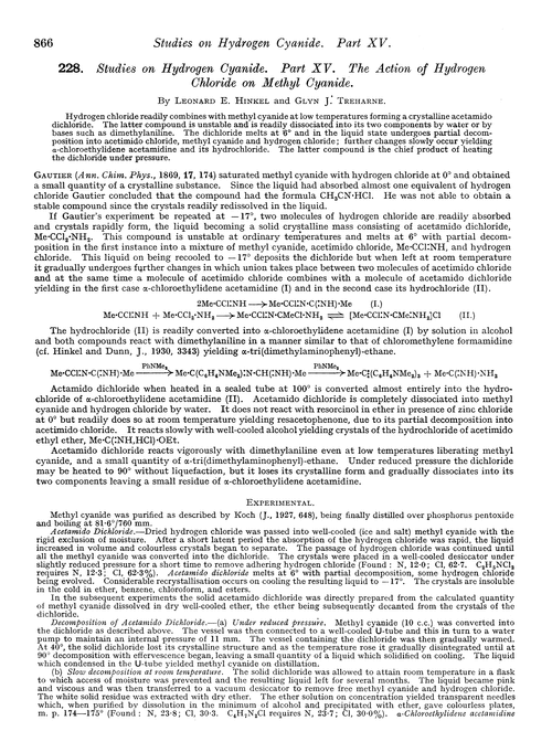 228. Studies on hydrogen cyanide. Part XV. The action of hydrogen chloride on methyl cyanide
