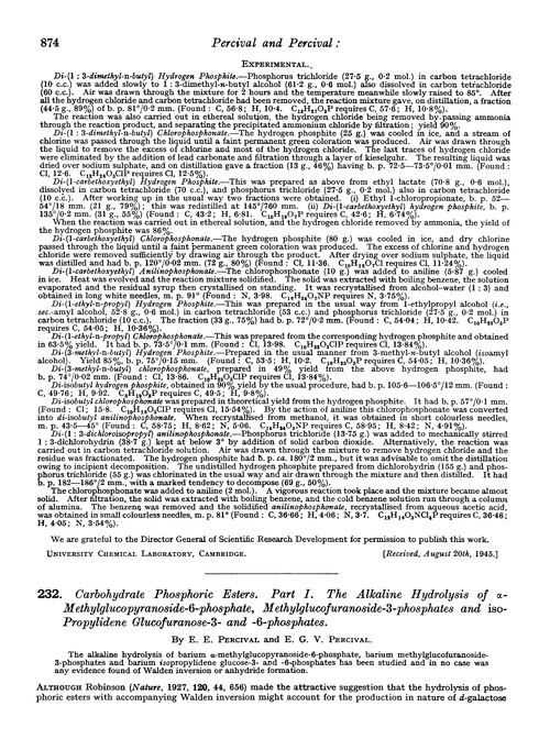 232. Carbohydrate phosphoric esters. Part I. The alkaline hydrolysis of α-methylglucopyranoside-6-phosphate, methylglucofuranoside-3-phosphates and isopropylidene glucofuranose-3- and -6-phosphates