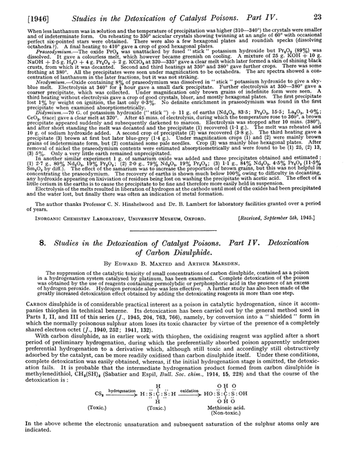 8. Studies in the detoxication of catalyst poisons. Part IV. Detoxication of carbon disulphide