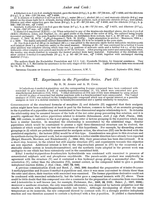 17. Experiments in the piperidine series. Part III