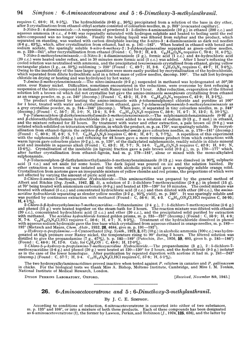 26. 6-Aminoacetoveratrone and 5 : 6-dimethoxy-3-methylanthranil