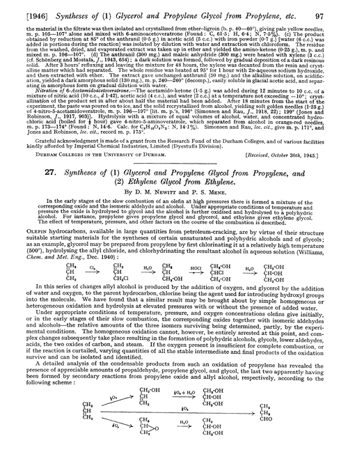 27. Syntheses of (1) glycerol and propylene glycol from propylene, and (2) ethylene glycol from ethylene