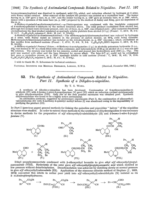 52. The synthesis of antimalarial compounds related to niquidine. Part II. Synthesis of a dihydro-x-niquidine