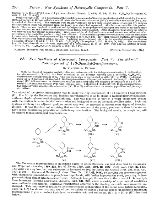 53. New syntheses of heterocyclic compounds. Part V. The Schmidt rearrangement of 1 : 3-dimethyl-2-azafluorenone