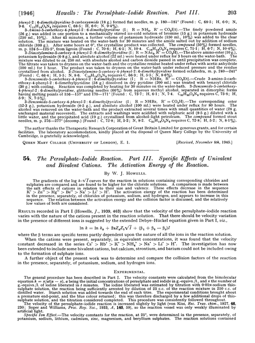 54. The persulphate–iodide reaction. Part III. Specific effects of univalent and bivalent cations. The activation energy of the reaction