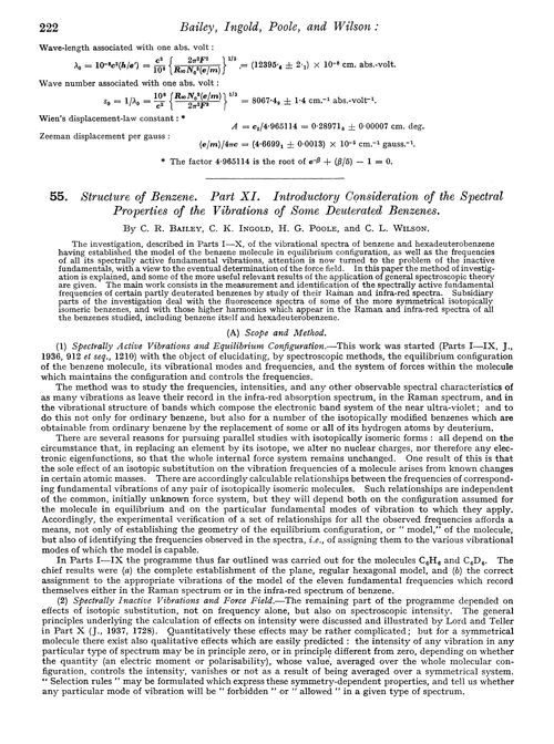 55. Structure of benzene. Part XI. Introductory consideration of the spectral properties of the vibrations of some deuterated benzenes
