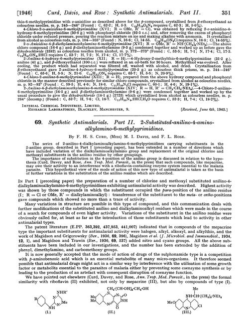 69. Synthetic antimalarials. Part II. 2-Substituted-anilino-4-aminoalkylamino-6-methylpyrimidines