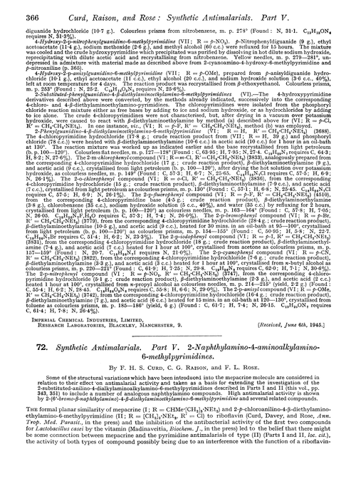 72. Synthetic antimalarials. Part V. 2-Naphthylamino-4-aminoalkylamino-6-methylpyrimidines