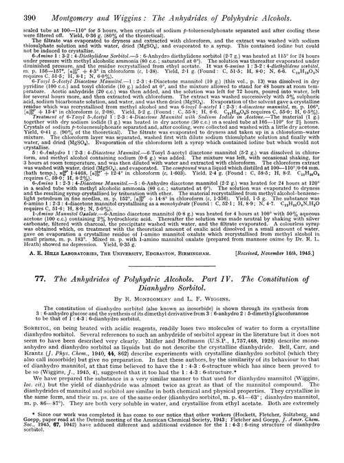 77. The anhydrides of polyhydric alcohols. Part IV. The constitution of dianhydro sorbitol
